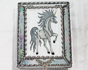 Unicorn, Horse, Equine, Treasure Box, stained glass box, stained glass, display box, jewelry box, , souvenir, mystic, Palomino