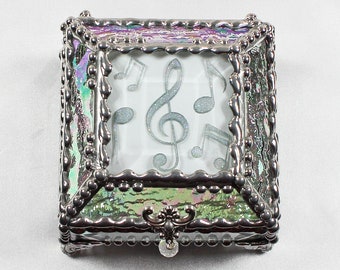 Musical Note, Hand Painted, Stained Glass Box, Trinket Box, , Etched, Faberge Style