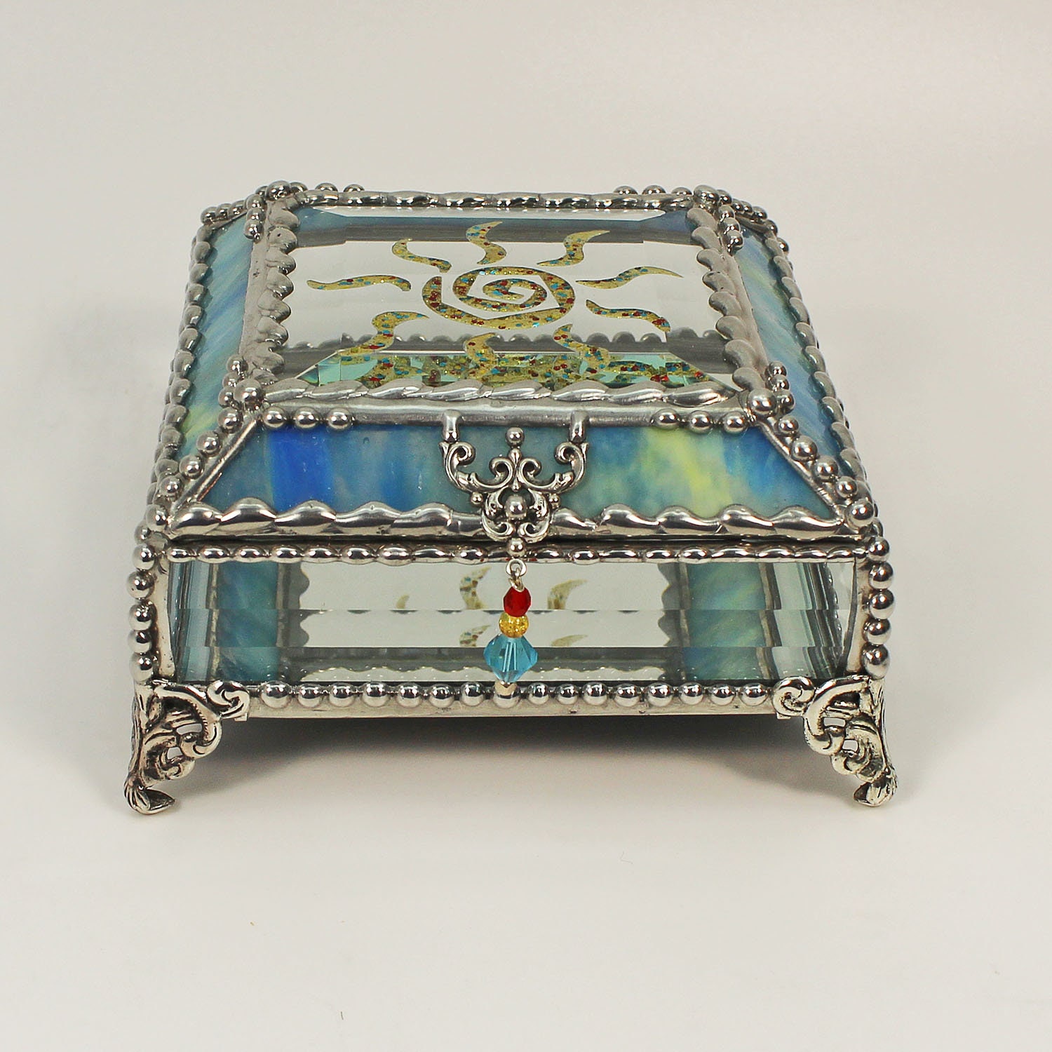 Sun Fetish, Native American, hand painted Glass Treasure Box, Stained