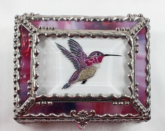 Hummingbird Jewelry Box, Faberge Style, Trinket Box, Columbine