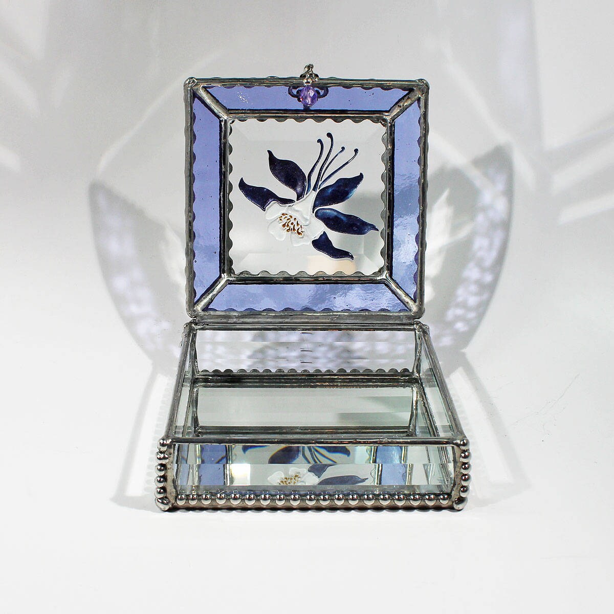 Etched, Hand Painted, Columbine,Flower,Stained Glass, Keepsake Box
