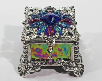 Jewel Encrusted Fairy Box, Ring Box, Swarovski Crystals, Stained Glass, Rosary Box, Made in the USA