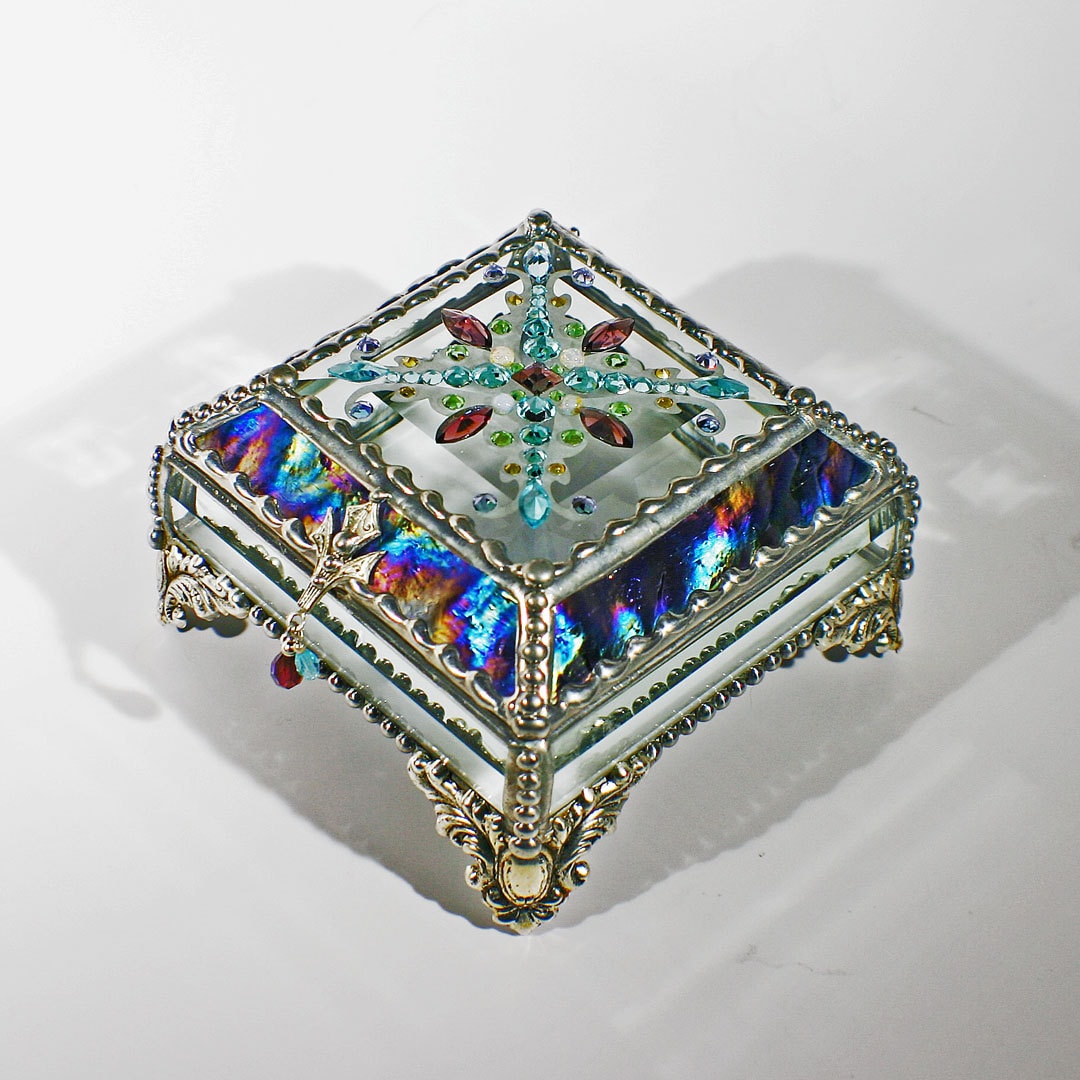 Jewel Encrusted Treasure Box 4x4 Purple Rippled Iridized
