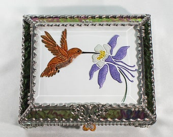 Hummingbird Jewelry Box, Faberge Style, Trinket Box, Columbine
