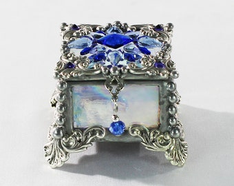 Jewel Encrusted Fairy Box, Ring Box, Swarovski Crystals, Stained Glass, Rosary Box, Made in the USA