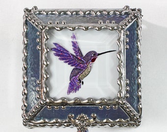 Etched Hand Painted Hummingbird - Treasure Box