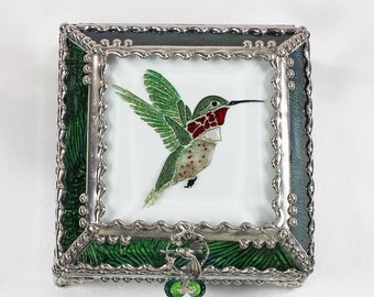 Hummingbird Jewelry Box, Faberge Style, Trinket Box, Columbine