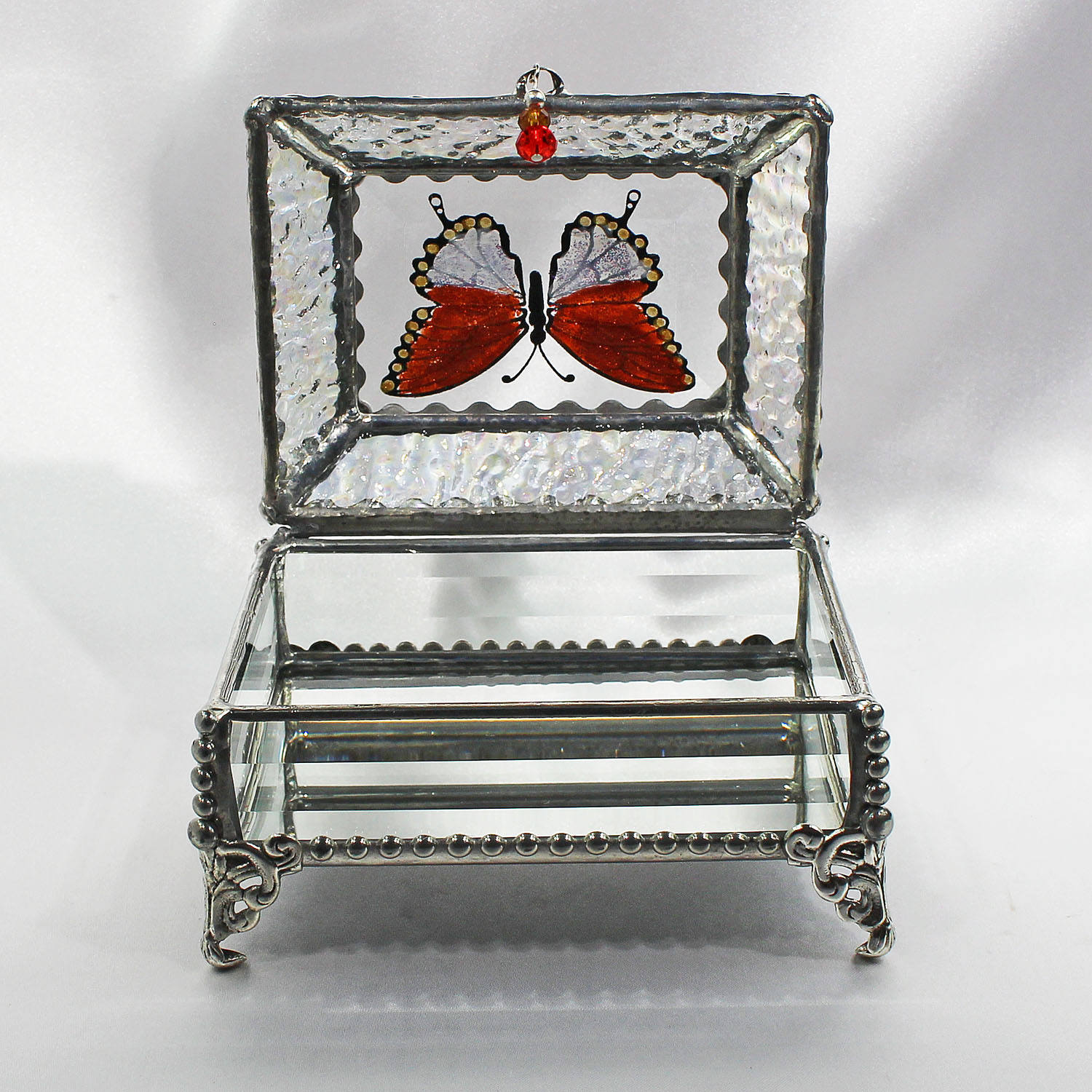 Etched Hand Painted Glass Jewelry Box Hand crafted