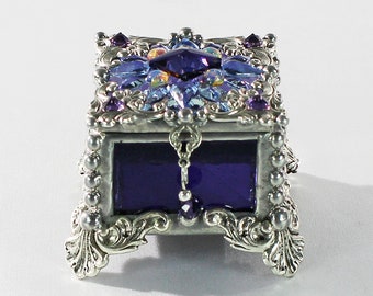 Jewel Encrusted Fairy Box, Ring Box, Swarovski Crystals, Stained Glass, Rosary Box, Made in the USA
