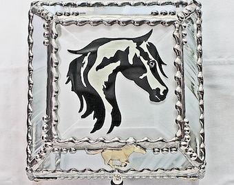 Horse - Stained Glass Box, Treasure Box, Trinket Box, APHA, Paint Horse, Pinto