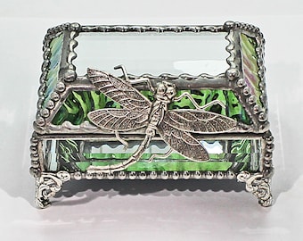Trinket box, jewelry box, dragonfly, glass treasure box