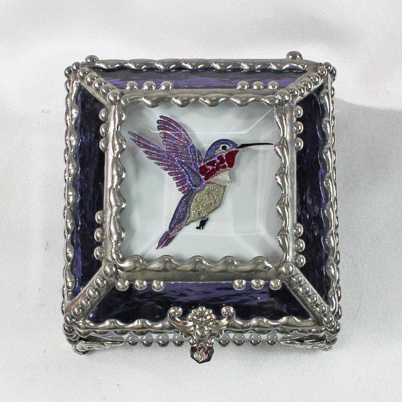 Etched Hand Painted Hummingbird Treasure Box
