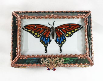 Butterfly, Treasure Box, stained glass box, stained glass, display box, jewelry box, , souvenir, mystic