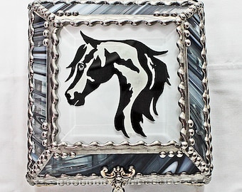Horse - Stained Glass Box, Treasure Box, Trinket Box, APHA, Paint Horse, Pinto