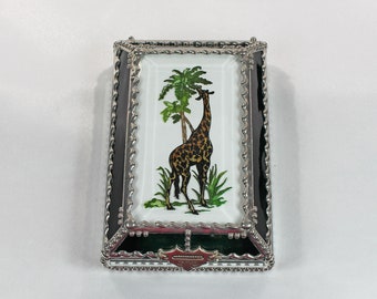 Giraffe, Hand Painted, Stained Glass, Keepsake Box,Jewelry Box, Faberge Style, Treasure Box