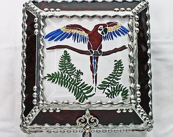 Parrot, Treasure Box, stained glass box, stained glass, display box, jewelry box, , souvenir, mystic