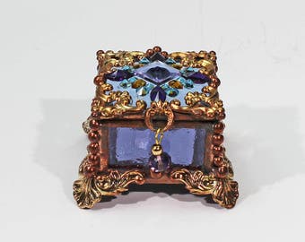 Jewel Encrusted Fairy Box, Ring Box, Swarovski Crystals, Stained Glass, Rosary Box, Made in the USA