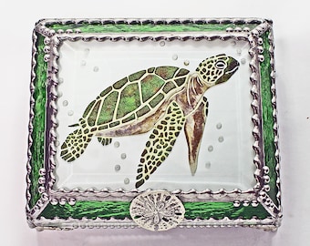 Sea Turtle, Glass Art, Turtle, Keepsake Box,Hand Painted, Faberge Style, Treasure Box