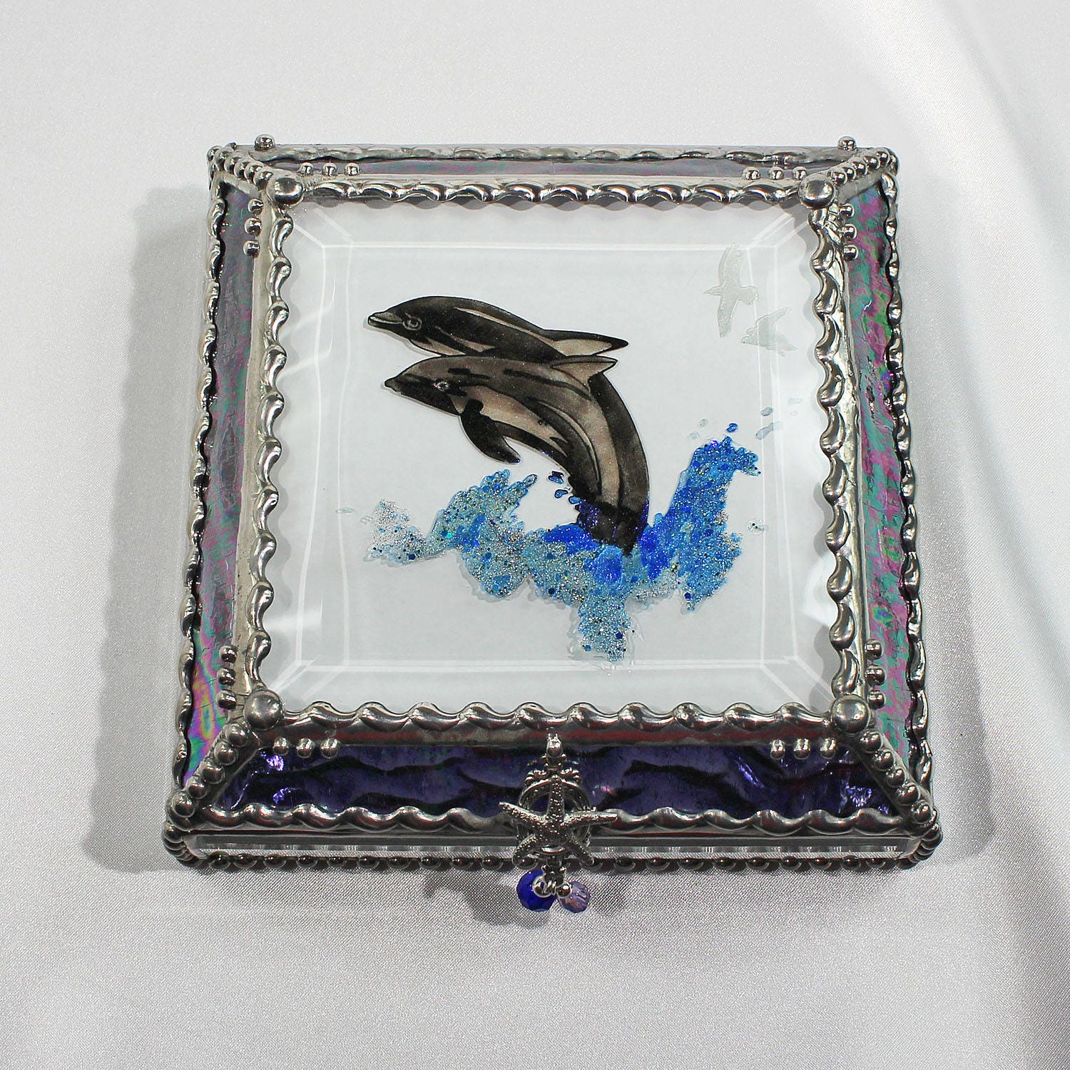 Etched, Hand Painted, Dolphin, Ocean, Sea, Jewelry Box, Keepsake Box ...