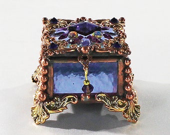 Jewel Encrusted Fairy Box, Ring Box, Swarovski Crystals, Stained Glass, Rosary Box, Made in the USA