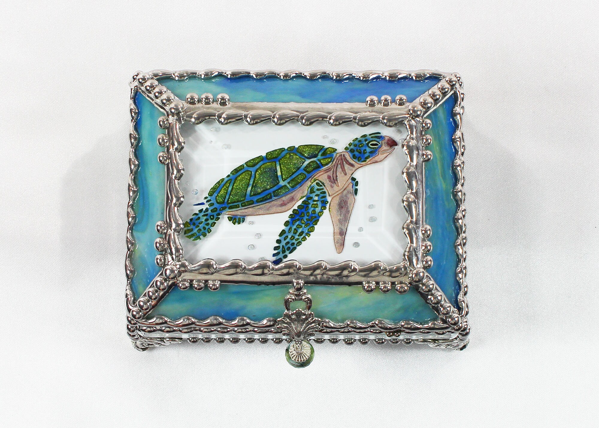 Sea Turtle, Glass Art, Turtle, Keepsake Box,Hand Painted, Faberge Style