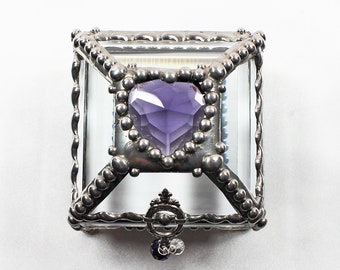 Birth Stone, Ring Box, Engagement Ring Box, Presentation Box, Wedding Box, Faberge Style, Beveled