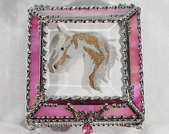 Horse - Stained Glass Box, Treasure Box, Trinket Box, APHA, Paint Horse, Pinto