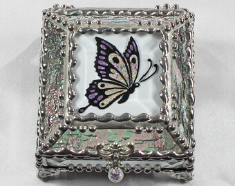 Butterfly Hand Painted Glass Jewelry Box Hand crafted, Gift Box