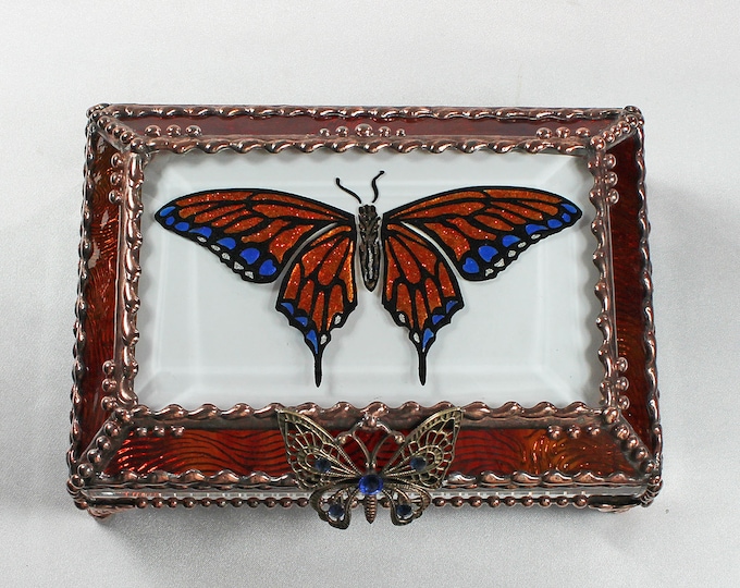 Featured listing image: Butterfly, Jewelry Box, Glass Art, Faberge Style, Beveled Glass, Stained Glass
