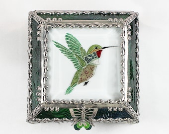 Hummingbird Jewelry Box, Faberge Style, Trinket Box, Columbine