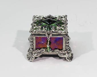 Jewel Encrusted Fairy Box, Ring Box, Swarovski Crystals, Stained Glass, Rosary Box, Made in the USA