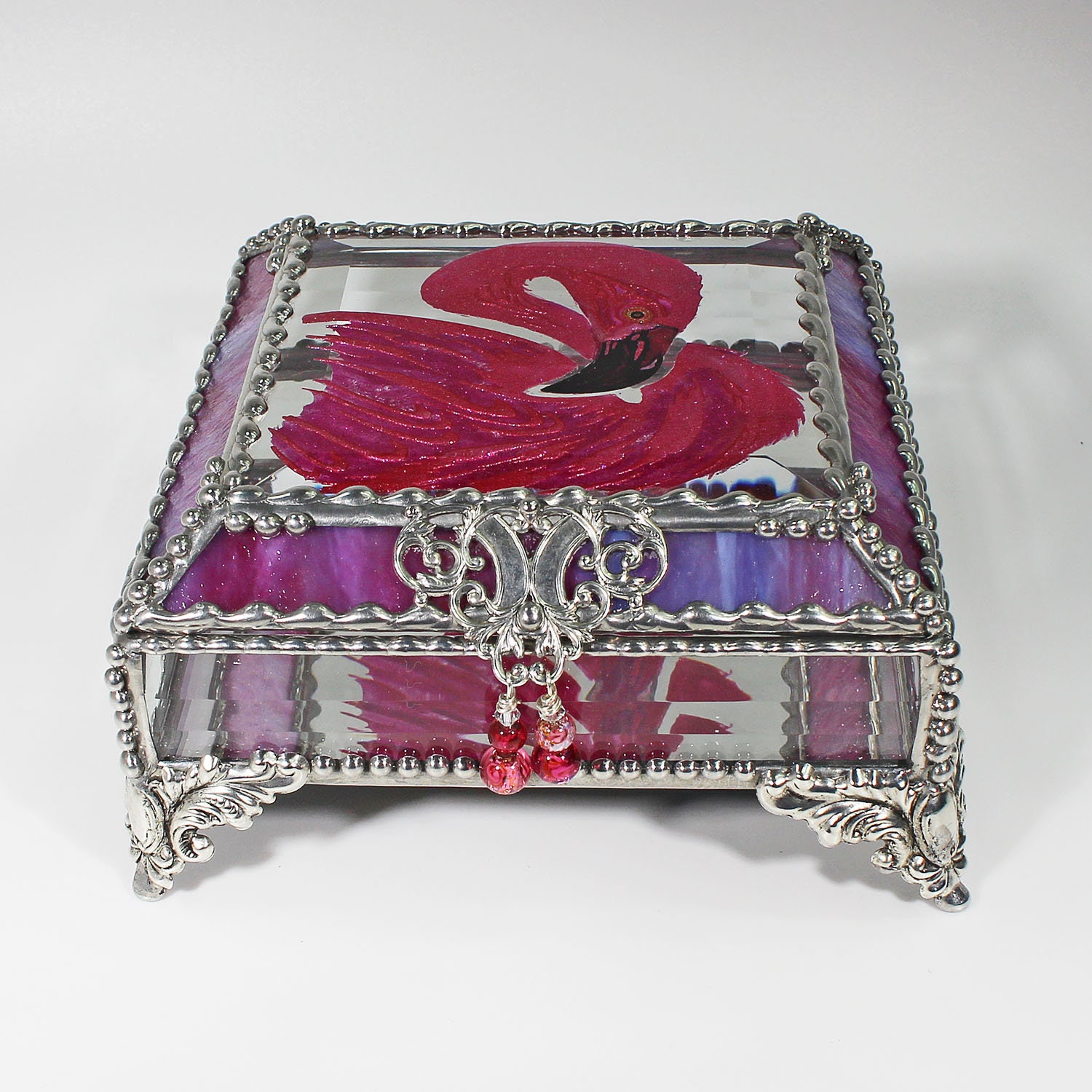 Flamingo Hand Painted Treasure Box, Jewelry Box