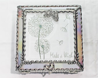 Dandylion Make a Wish Carved Glass Jewelry Box -  Faberge Style