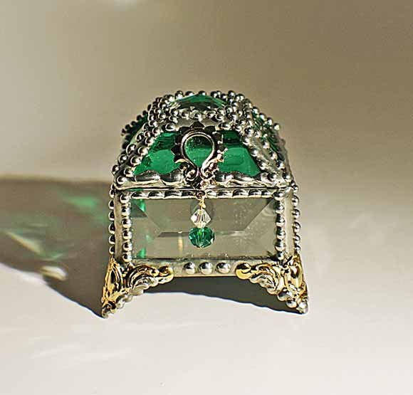 Emerald Green and clear crystal Jewelry box