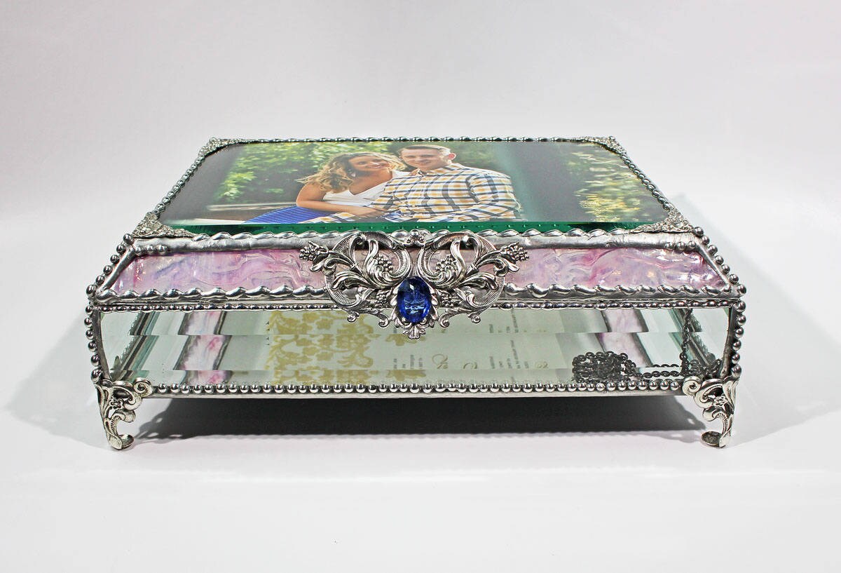 Wedding Photo Glass Jewelry Display Box Treasure Box