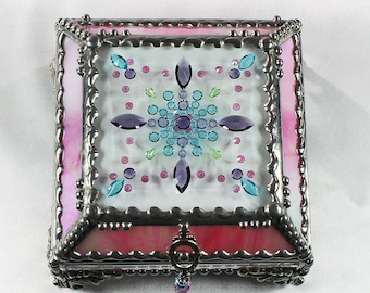 Jewel Encrusted,Treasure Box, Stained Glass, Bridal Gift, Stained Glass, Vintage Jewels, Swarovski Crystals, Made in USA, Faberge Style