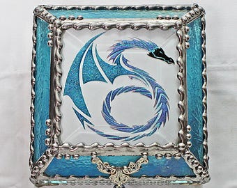 Dragon, Stained Glass, Celtic, Keepsake Box, Jewelry Box, Faberge Style, Treasure Box, Trinket Box, Desk Accessory
