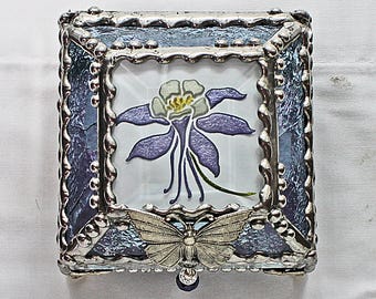 Columbine, Hand Painted, Glass Box, Stained Glass