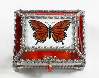 Butterfly Hand Painted Glass Jewelry Box Hand crafted, Gift Box