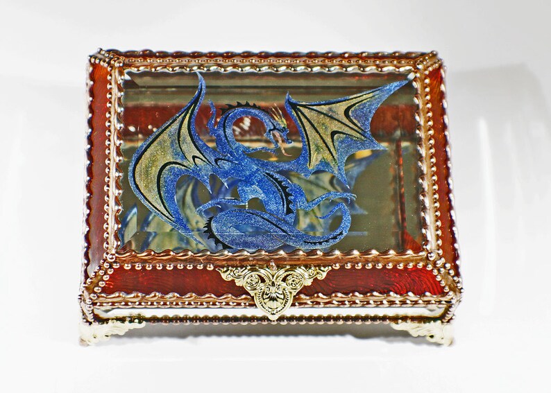 Etched Hand Painted Dragon Glass Jewelry Box Etsy
