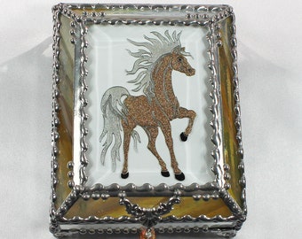 Mustang, Horse, Equine, Treasure Box, stained glass box, stained glass, display box, jewelry box, , souvenir, mystic