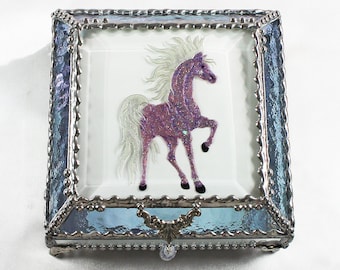 Mustang, Horse, Equine, Treasure Box, stained glass box, stained glass, display box, jewelry box, , souvenir, mystic