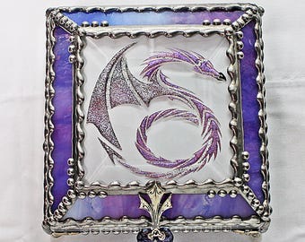Dragon, Stained Glass, Celtic, Keepsake Box, Jewelry Box, Faberge Style, Treasure Box, Trinket Box, Desk Accessory