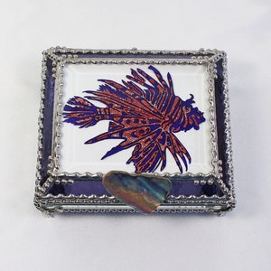 Lionfish Stained Glass Box, Trinket Box, Sea Life, Ocean creatures, Hand Painted Etched, Faberge Style