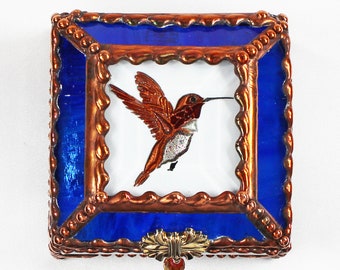 Hummingbird Jewelry Box, Faberge Style, Trinket Box, Columbine