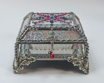 Jewel Encrusted,Treasure Box, Stained Glass, Bridal Gift, Stained Glass, Vintage Jewels, Swarovski Crystals, Made in USA, Faberge Style