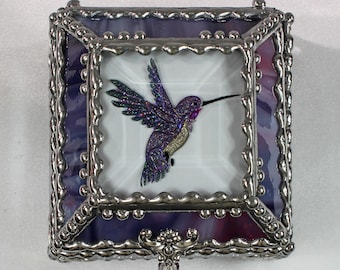 Etched Hand Painted Hummingbird - Treasure Box