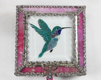 Hummingbird Jewelry Box, Faberge Style, Trinket Box, Columbine