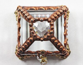 Birth Stone, Ring Box, Engagement Ring Box, Presentation Box, Wedding Box, Faberge Style, Beveled