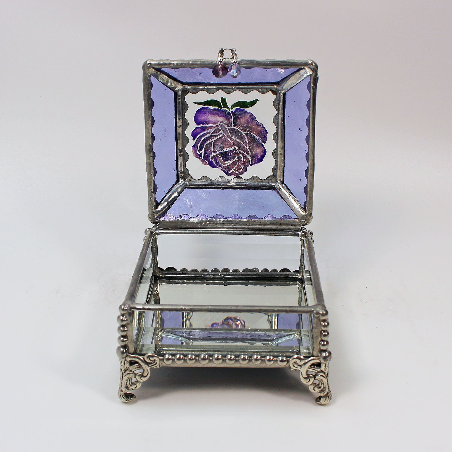 Etched, Hand Painted, Rose, Flower, Stained Glass, Beveled Glass